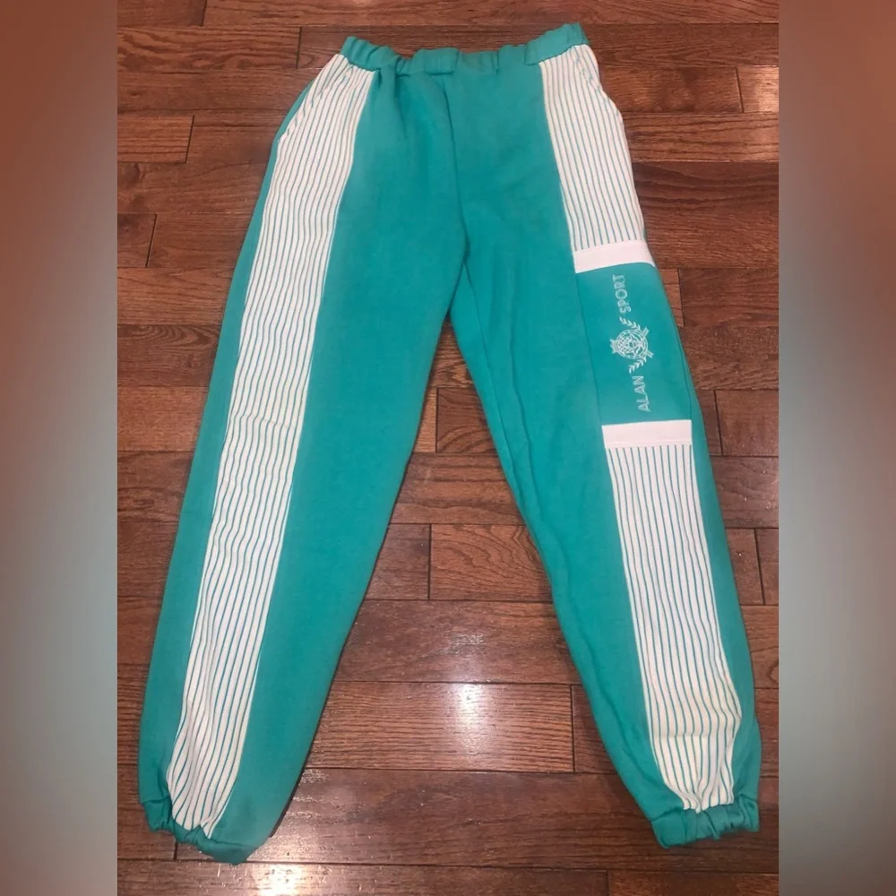 Vintage Alan Sport‎ Track Pants Made in Korea – Teal Green 80s 90s Joggers M